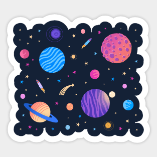 colorful galaxy universe space pattern with abstract planets and stars Sticker